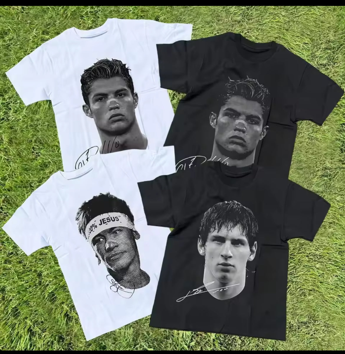 Cristiano Ronaldo Neymar Lionel Messi Football Superstar Portrait Printed Tee Men Women Cotton Loose Casual Short Sleeve Tshirt